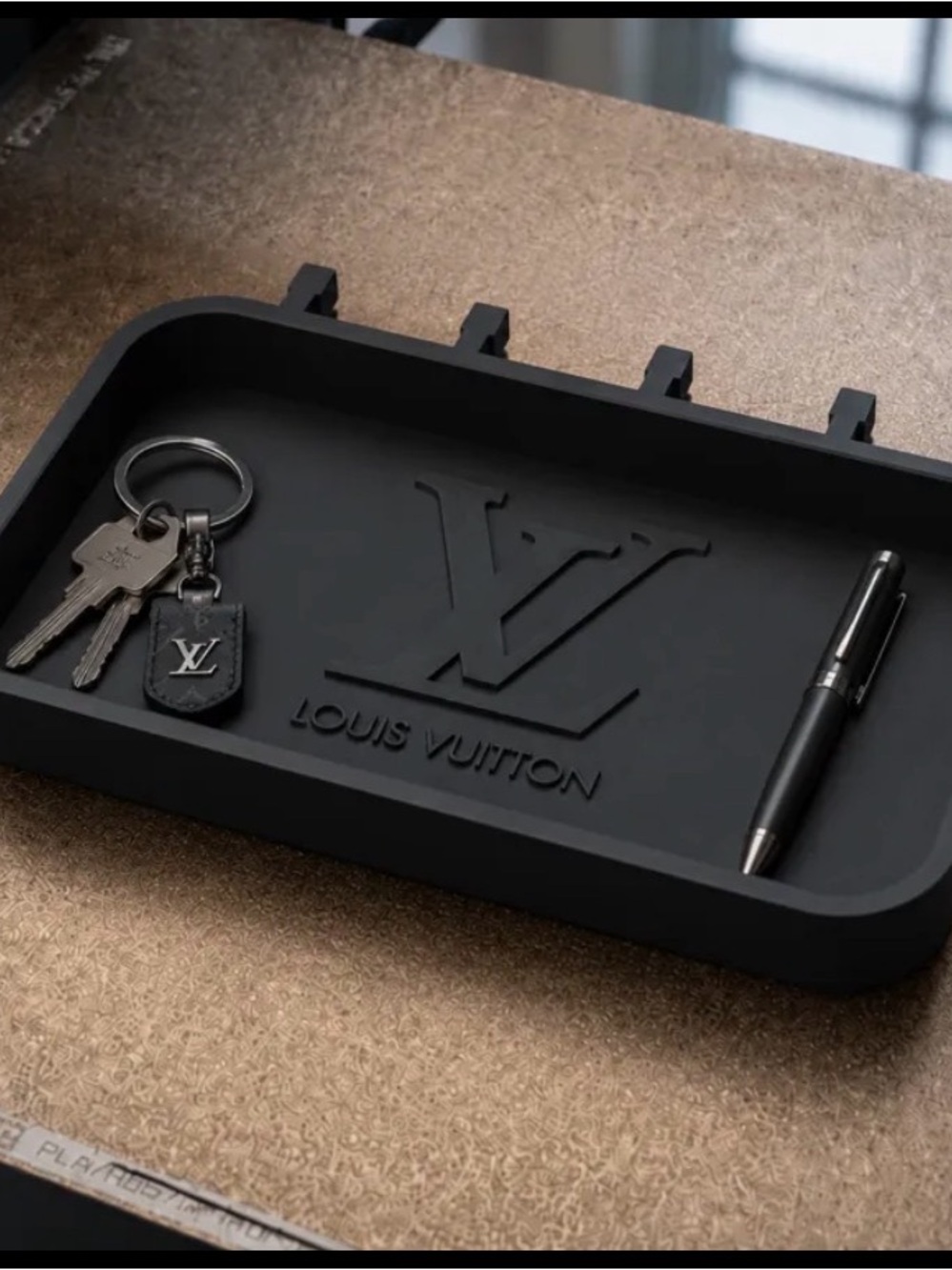 3d printed Louis Vuitton Black Silicone Valet Tray with Embossed LV Logo